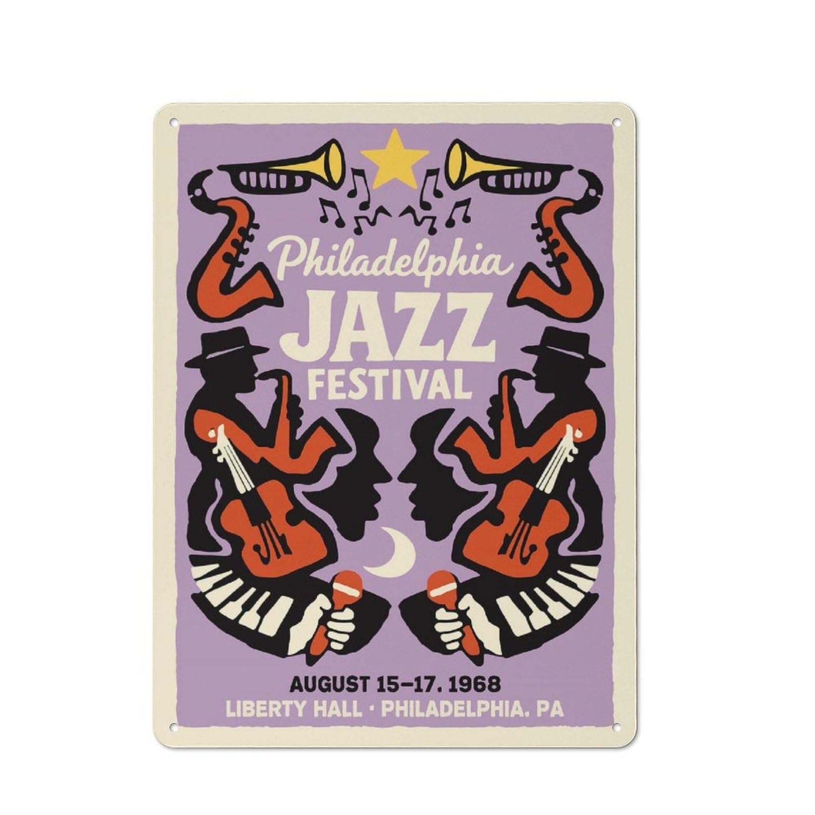 Junmoney Style-24 Vintage Metal Sign 40X30cm Featuring Philadelphia Jazz Festival 1968 For Pub Or Café, Wall Decor For People Reorganising Pub And Café