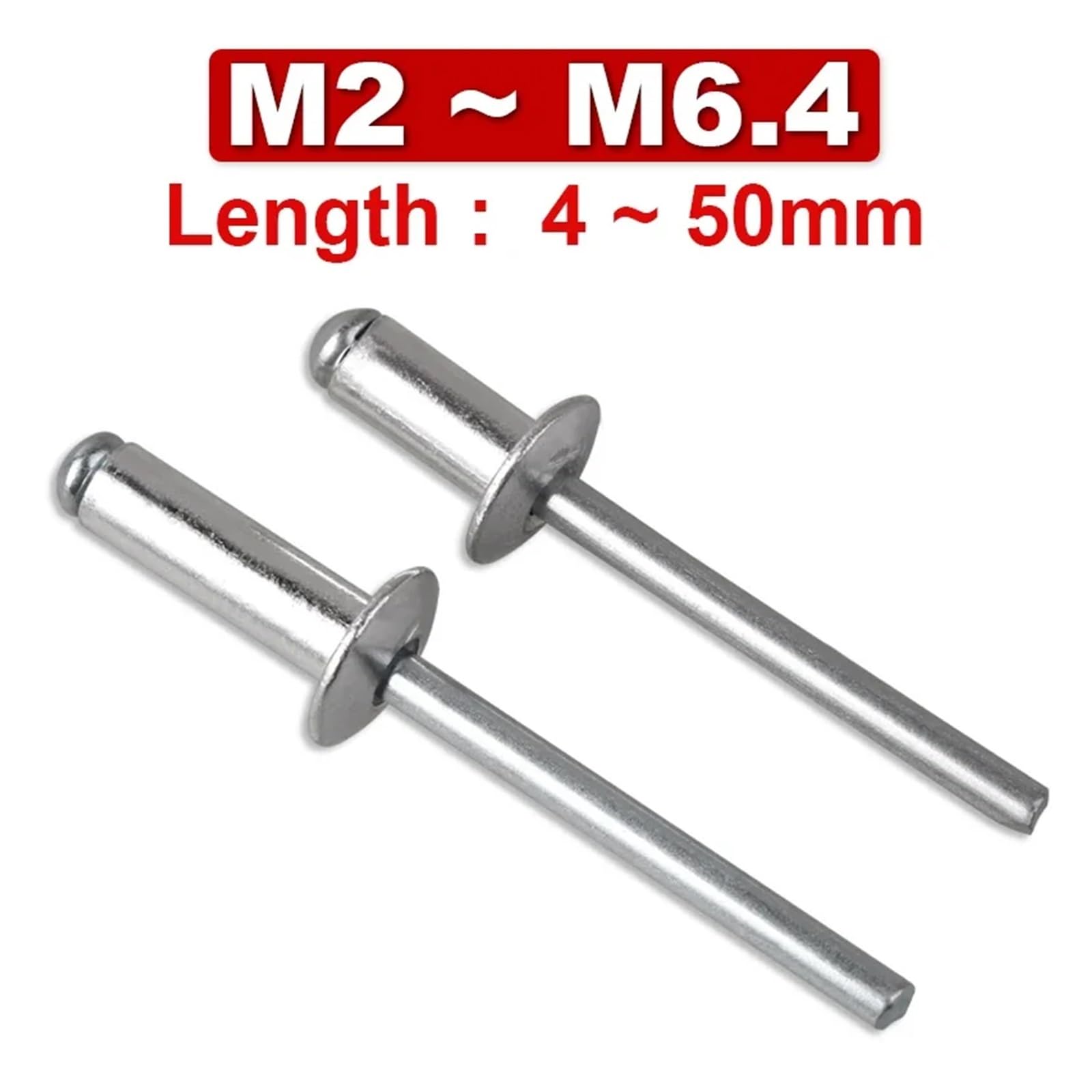 Rivet à tête ronde en aluminium M2 M2.4 M2.8 M3 M3.2 M3.6 M4 M5 M6 M6.4, ancre de traction, tête de dôme, tige en acier aveugle, mandrin d'échappement(4mm,M3 (50Pcs))