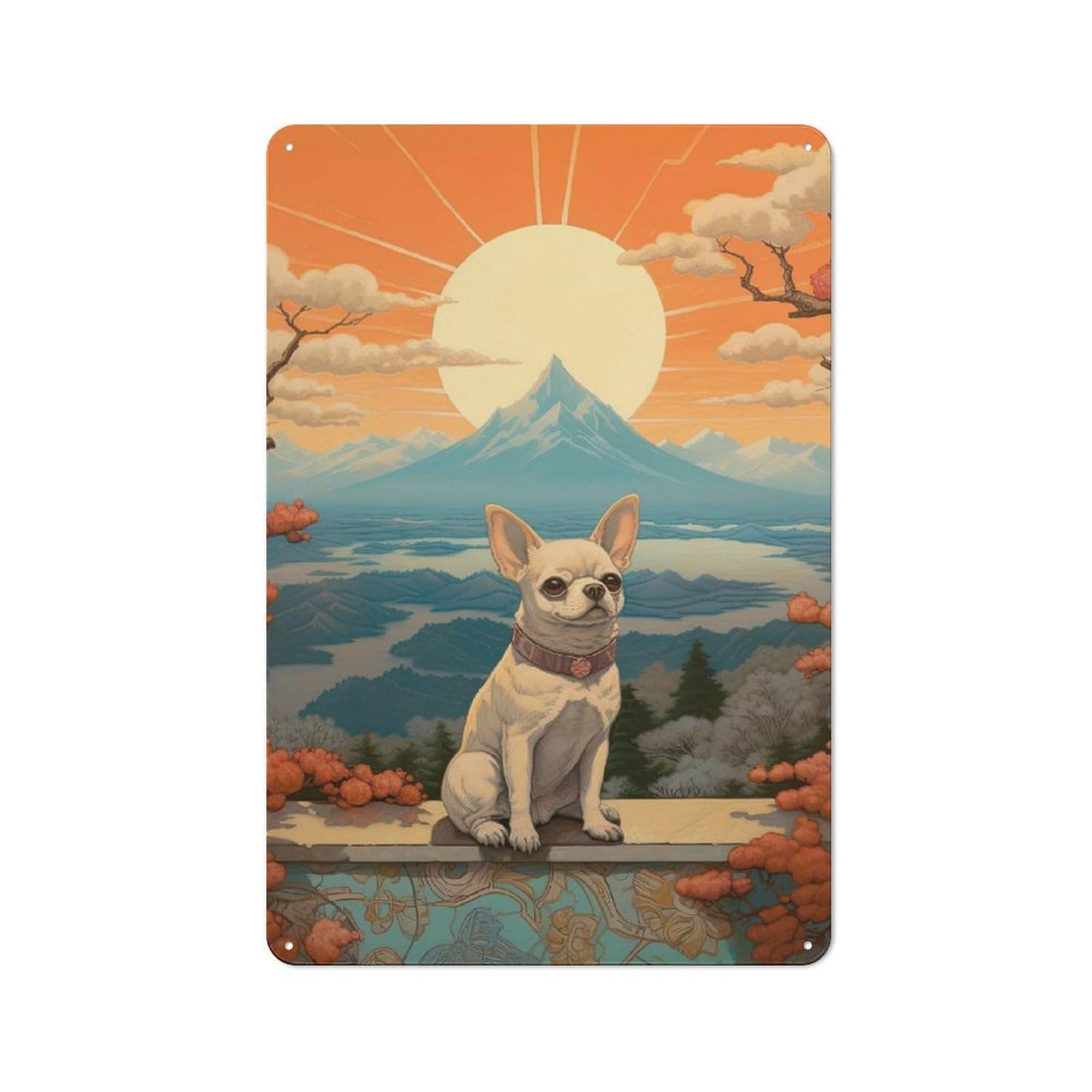 Junmoney Style-15 Vintage Chihuahua Mount Fuji Bistro Metal Sign 30X20cm, Bistro Wall Plaque For Takeaway, Bar, Kitchen Or Counter Area