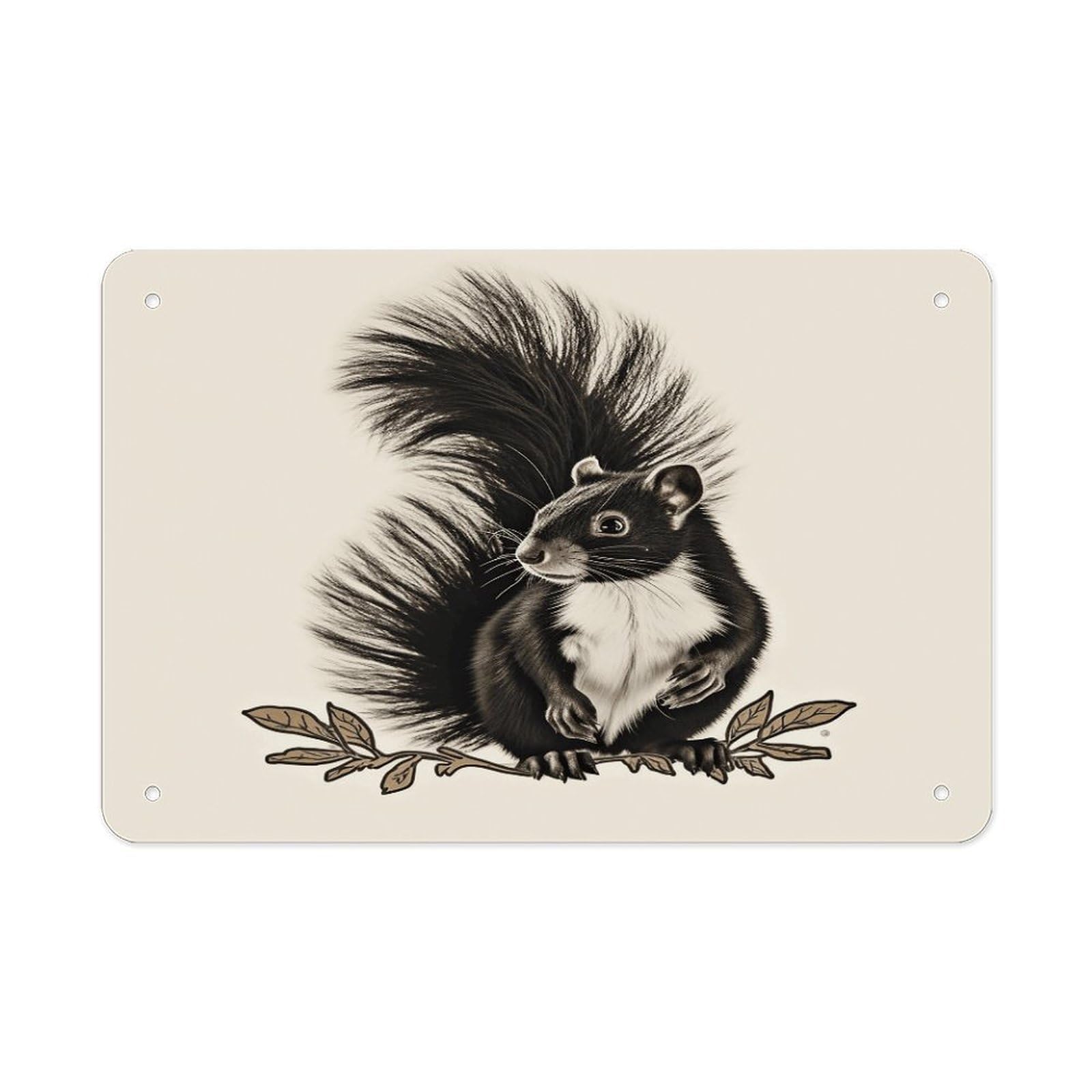 Skunk Metal Tin Sign 12"x8" Wall Art Prints Poster Decorative Picture Metal Signboard Decor Painting Folded Edge Iron Sheet Painting with Holes for Wall Decor