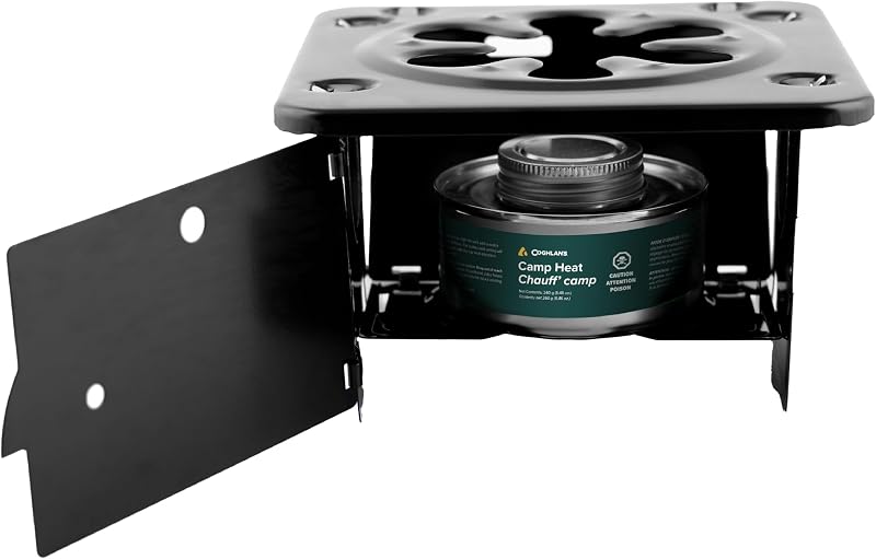 Portable Folding Camp Stove – Compact, Lightweight Steel Cooking Stove for Camping, Backpacking, Hiking, or Emergency Use – Uses Canned Heat or Fuel Tablets, Black
