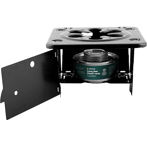 Coghlan’s Portable Folding Camp Stove – Compact, Lightweight Steel Cooking Stove for Camping, Backpacking, Hiking, or Emergency Use – Uses Canned Heat or Fuel Tablets, Black