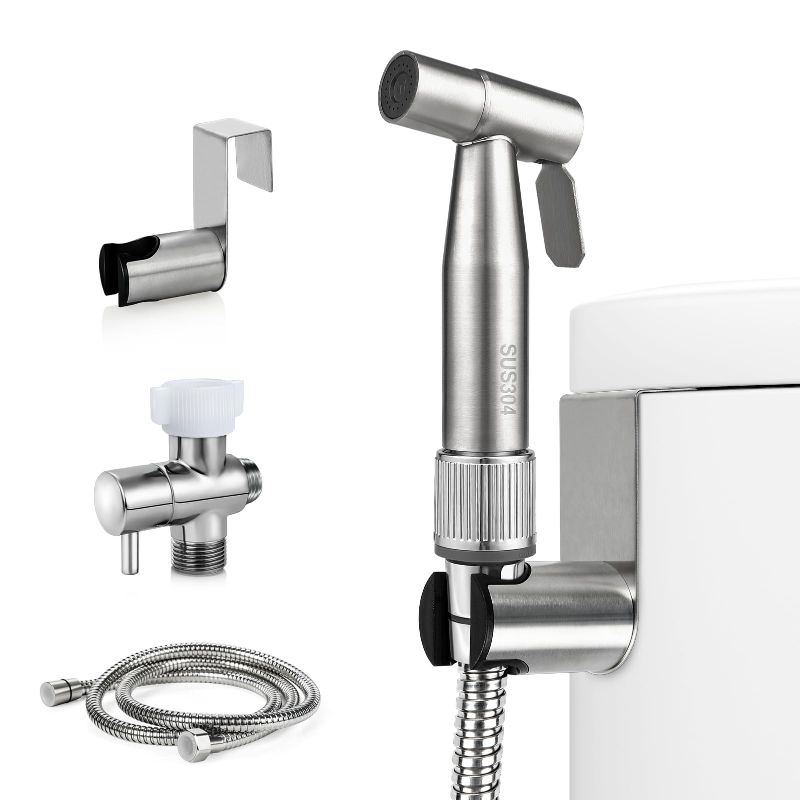 Bidet Sprayer for Toilet with Adjustable Water Pressure, Handheld Bidet Sprayer Kit- Stainless Steel（Don't‌ Use Teflon Tape for Installation）