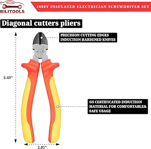 Miniatura 5 de BILITOOLS Juego de destornilladores y alicates para electricista aislado de 1000 V, kit de herramientas eléctricas de 7 piezas con Phillips