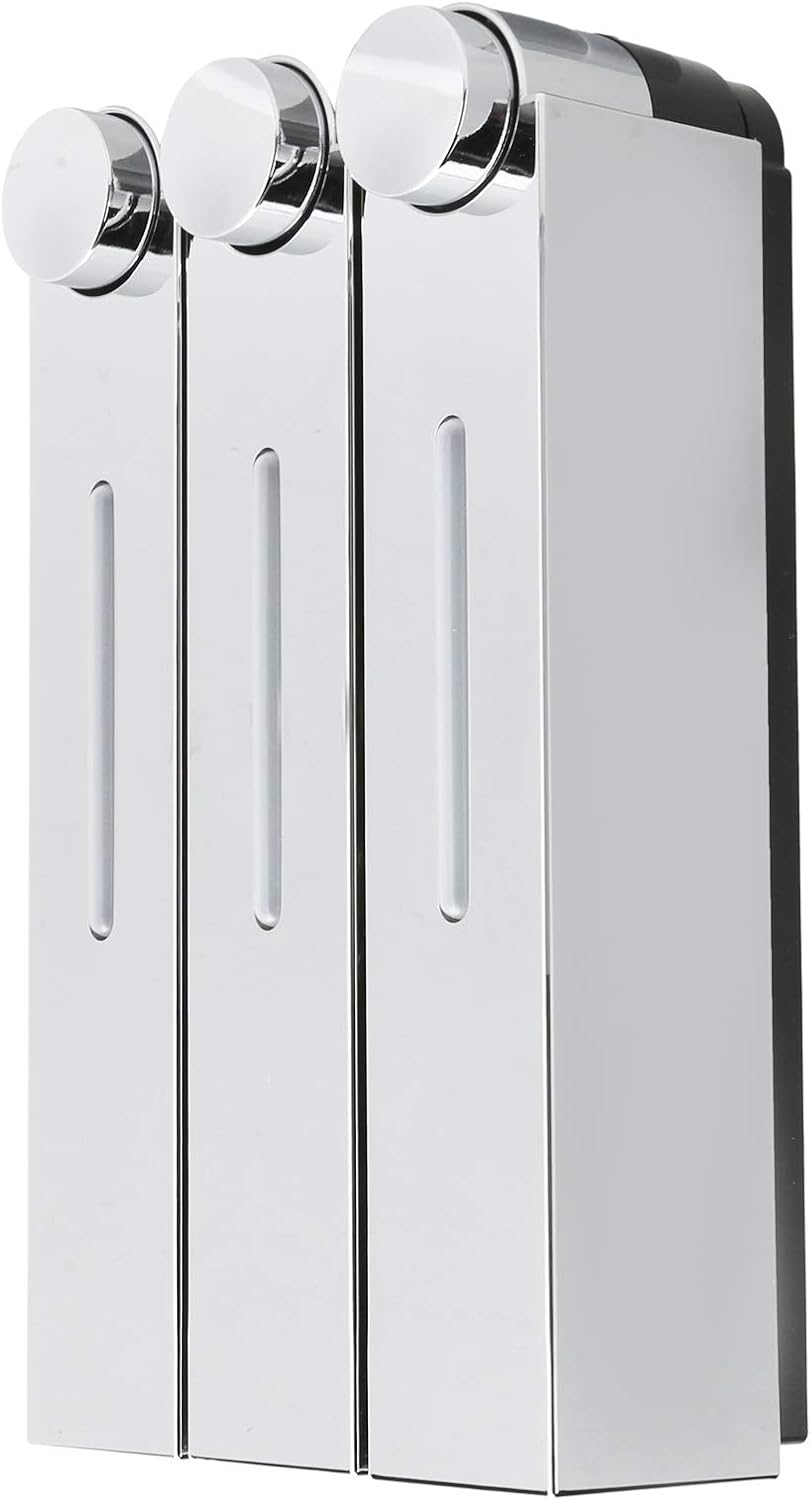 Garosa Shower Dispenser 3 in 1 Chamber Wall Mounted Shampoo Conditioner Dispenser Square Refillable Lotion Dispenser Large Capacity Container 400ML* 3 for Hotel Bathroom