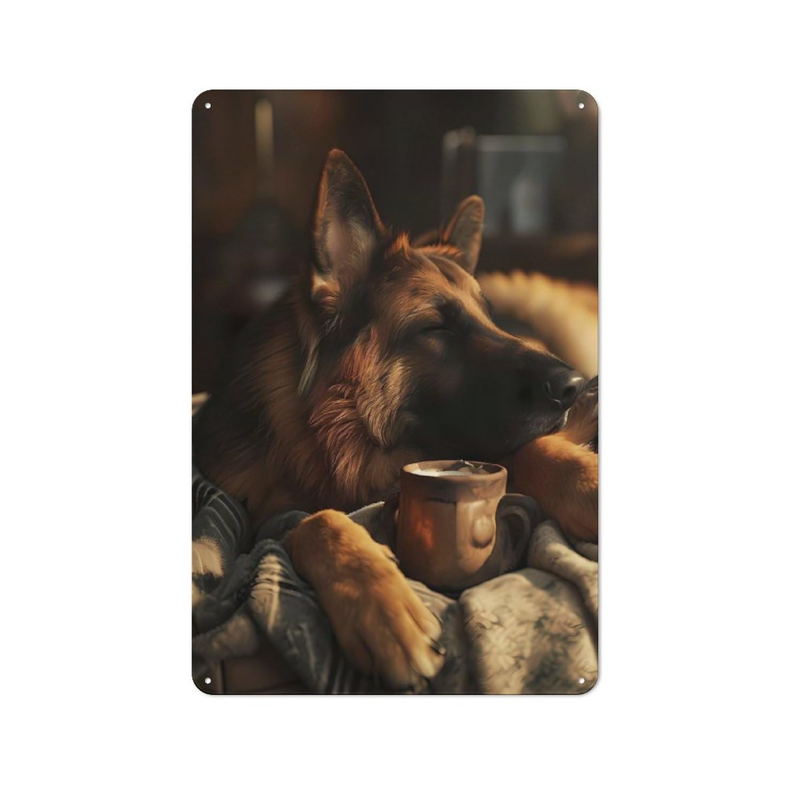 Junmoney German Shepherd Coffee Vintage Metal Gift Sign 30X20cm, Novelty Wall Art For Hallway, Home Bar, Garage Or Study