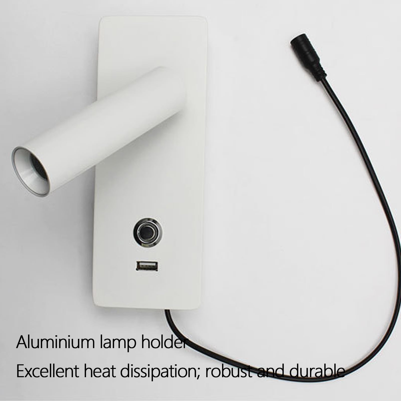 Lampa ścienna LED z portem ładowania USB, reflektor typu gęsia szyja, kinkiet do salonu, korytarza, obrotowy, konstrukcja z żelaza i aluminium