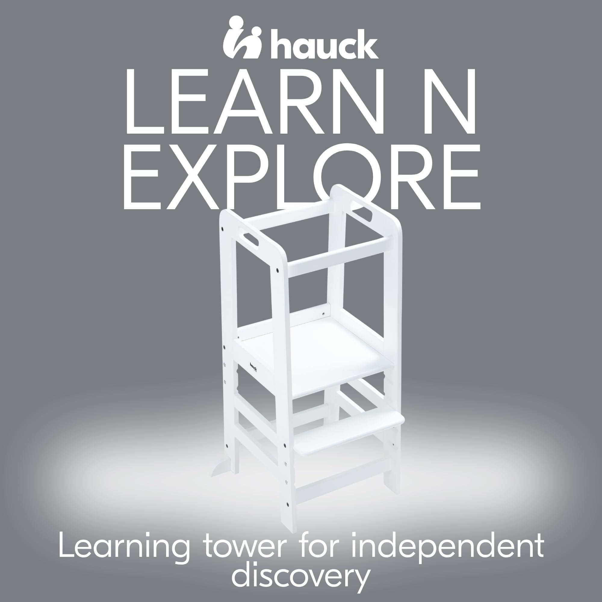 Hauck learning tower Learn N Explore, FSC® certified beech wood, adjustable height, stable robust, Montessori learning tower from 1 year for kitchen table bathroom (white) Toys