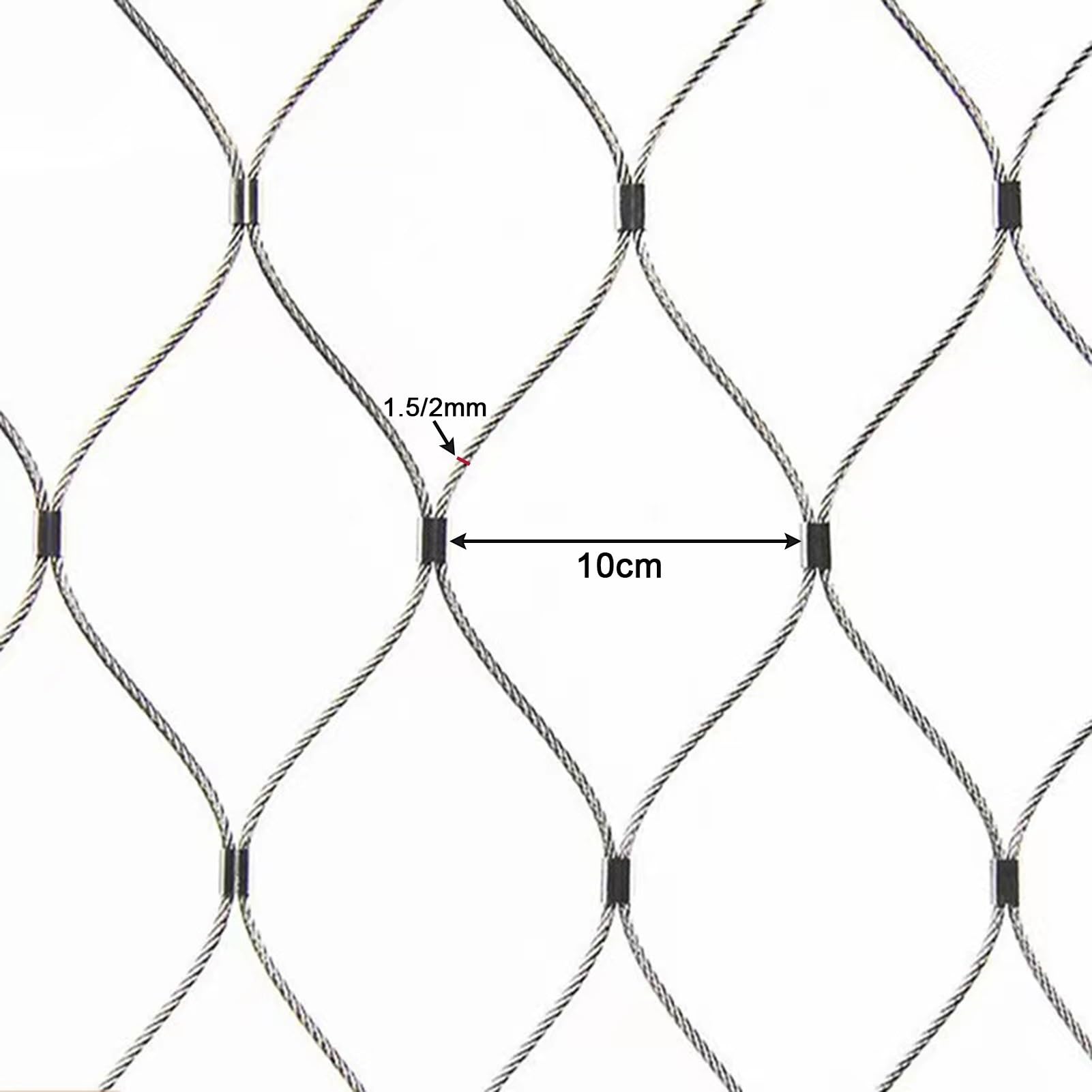 Alambre Espino Galvanizado Red de cuerda de acero inoxidable 304, valla decorativa de límites cortable, malla de seguridad antirrobo y anticaída para jardín de campo de fútbol, espacio entre orificio