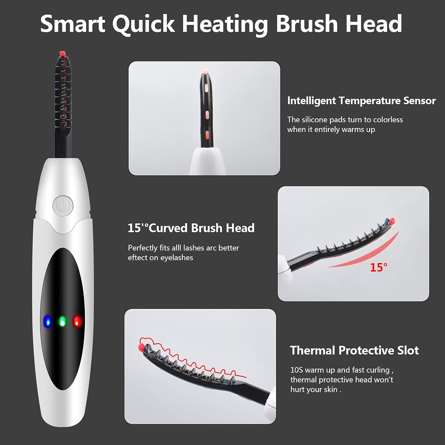 Heated Eyelash Curler with Eyelash Comb - Electric Eyelash Curlers for Women, USB Rechargeable Long-Lasting Eye Lashes Curlers, Quick Natural Curling Lash Lift Kit, Lash Curler for Girls Gift,White : Beauty & Personal Care