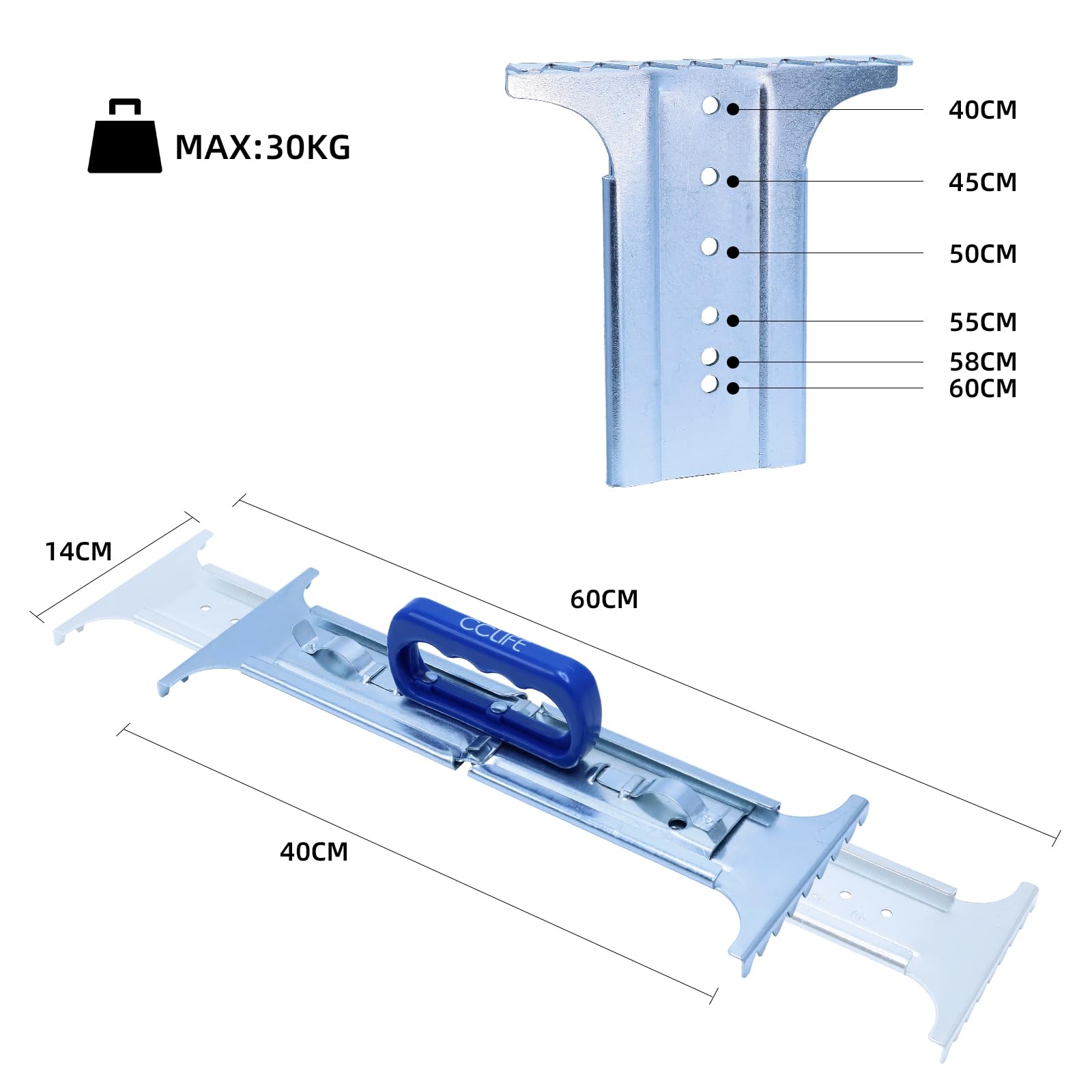 CCLIFE Fliesenheber Plattenheber 6-stufig verstellbar 40-60cm Platten | Verstellbarer Tragegriff für Platten von 40–60 cm Breite, bis 30 kg Tragkraft, praktische Handhilfe bei Fliesenarbeiten