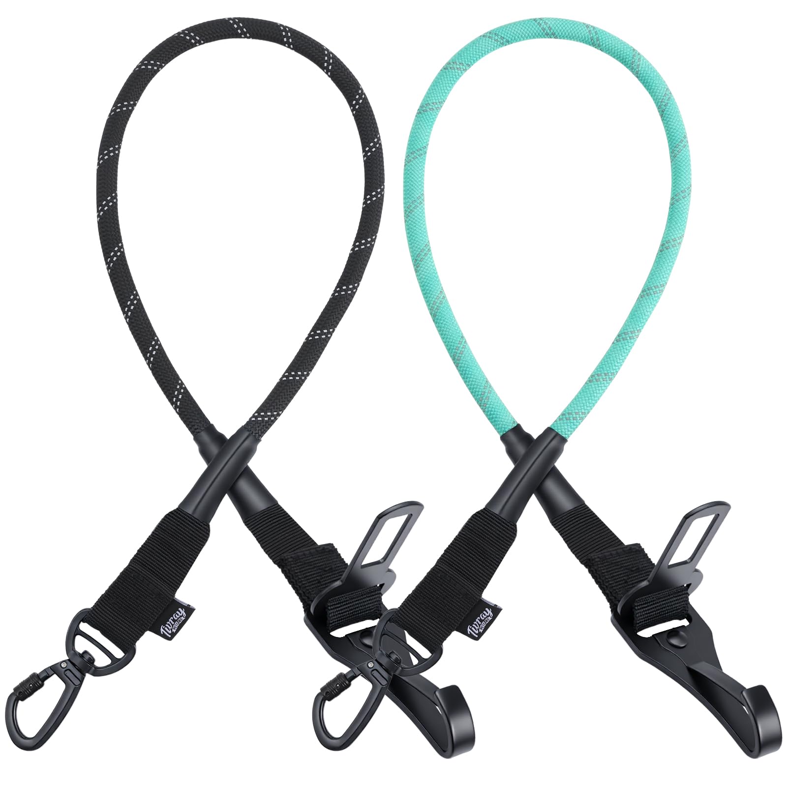 Tivray 2 Stück Hunde-Sicherheitsgurt fürs Auto, Universeller Hunde-Autosicherheitsgurt Reflektierendes mit Gurtschnalle und Karabinerhaken, 360° drehbarer verriegelbarer Clip, Schwarz + Cyan