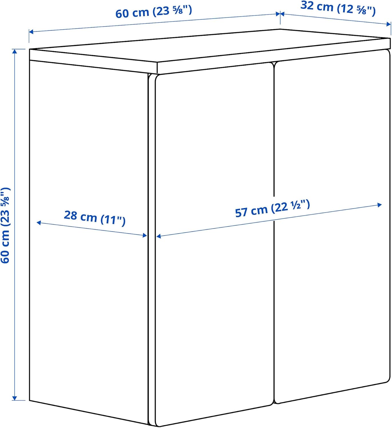 Diagram showing dimensions of IKEA SMÅSTAD Wall Cabinet