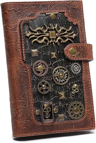 Miniatura 5 de Dajingkj Cartera de cuero genuino Steampunk larga tarjetero estilo retro embrague reloj bolsa creativa monedero para mujeres hombres, Cartera