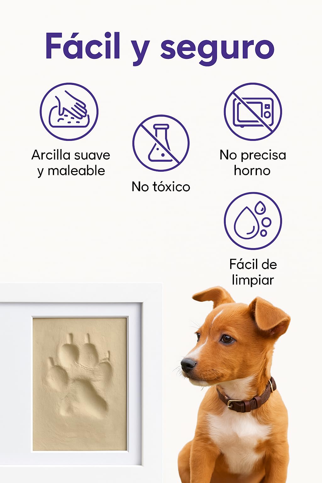 Marco para Huellas de Mascota (Perro, Gato) con Foto. Kit de Impresión de Arcilla Blanca. Caja Regalo con paspartus de Colores.Recuerdo Personalizado para Perros y Gatos.