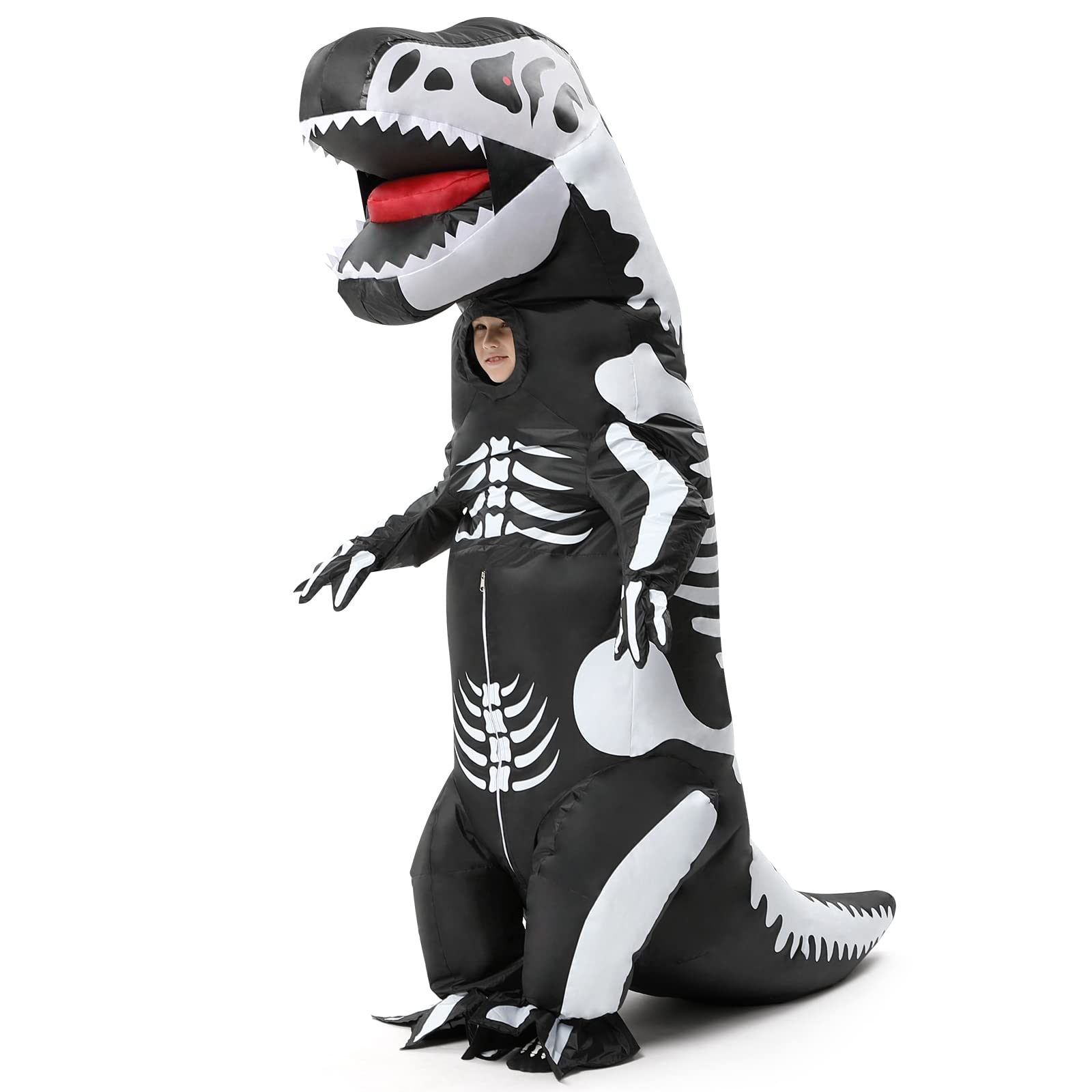 Acekid Skeleton Inflatable Dinosaur Costume For Kids, Blow Up Costumes For Kids Halloween Cosplay, Parties, Black, 14 * 11 * 2in
