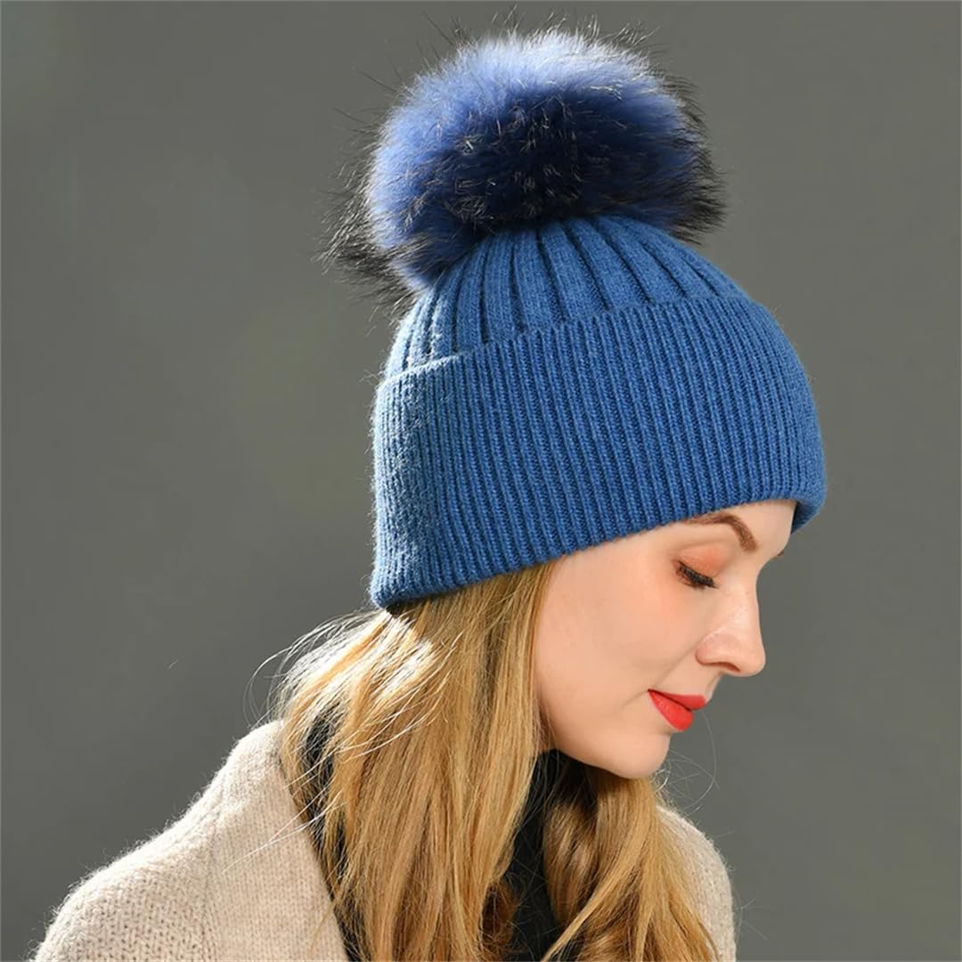 Wvapzxx Cappello Invernale Da Donna Cappello Con Pompon In Pelliccia Rimovibile Cappello In Maglia Di Lana Cappello Con Pompon In Pelliccia Ragazze