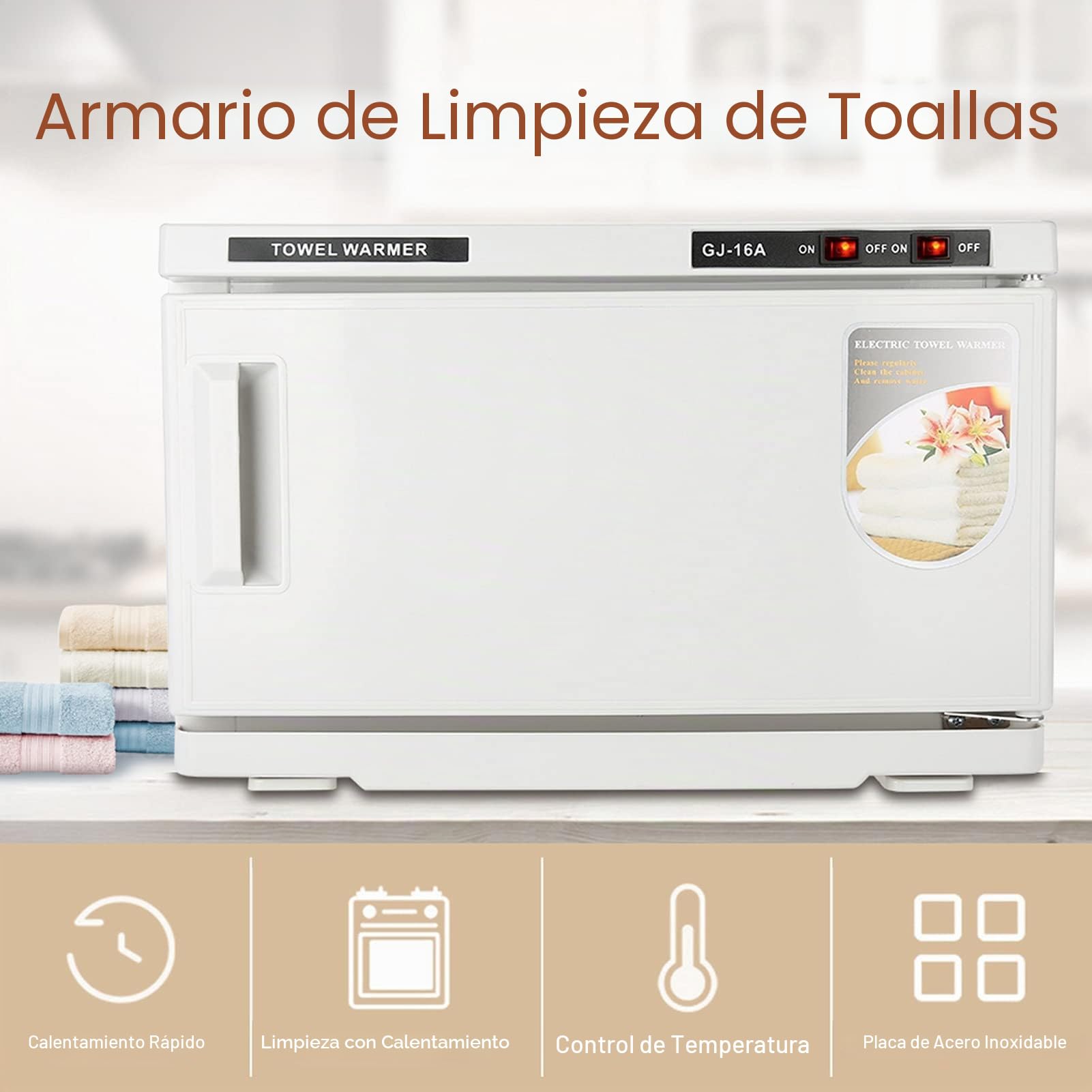 Ejoyous Calentador de Toallas UV de 16L 2 En 1, Toalla de Cara Caliente Esterilizador desinfección Compresas Cosméticas Toalla con Control de Temperatura para El Hogar Salón de Belleza Peluquería