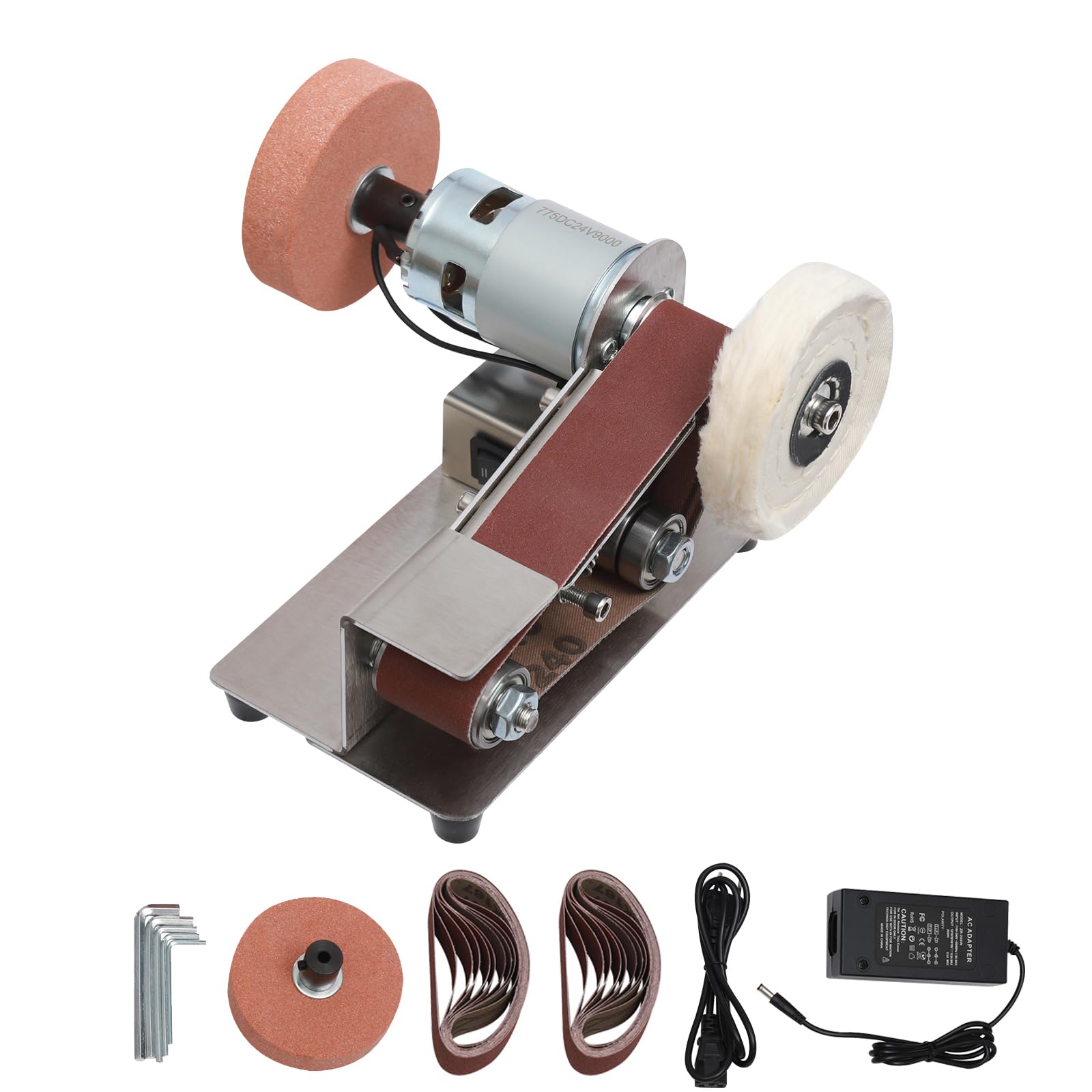 Mini Levigatrice a Nastro 7 Velocità Smerigliatrice Elettrica per Metallo Legno Affilare Regolabile 1°-45°