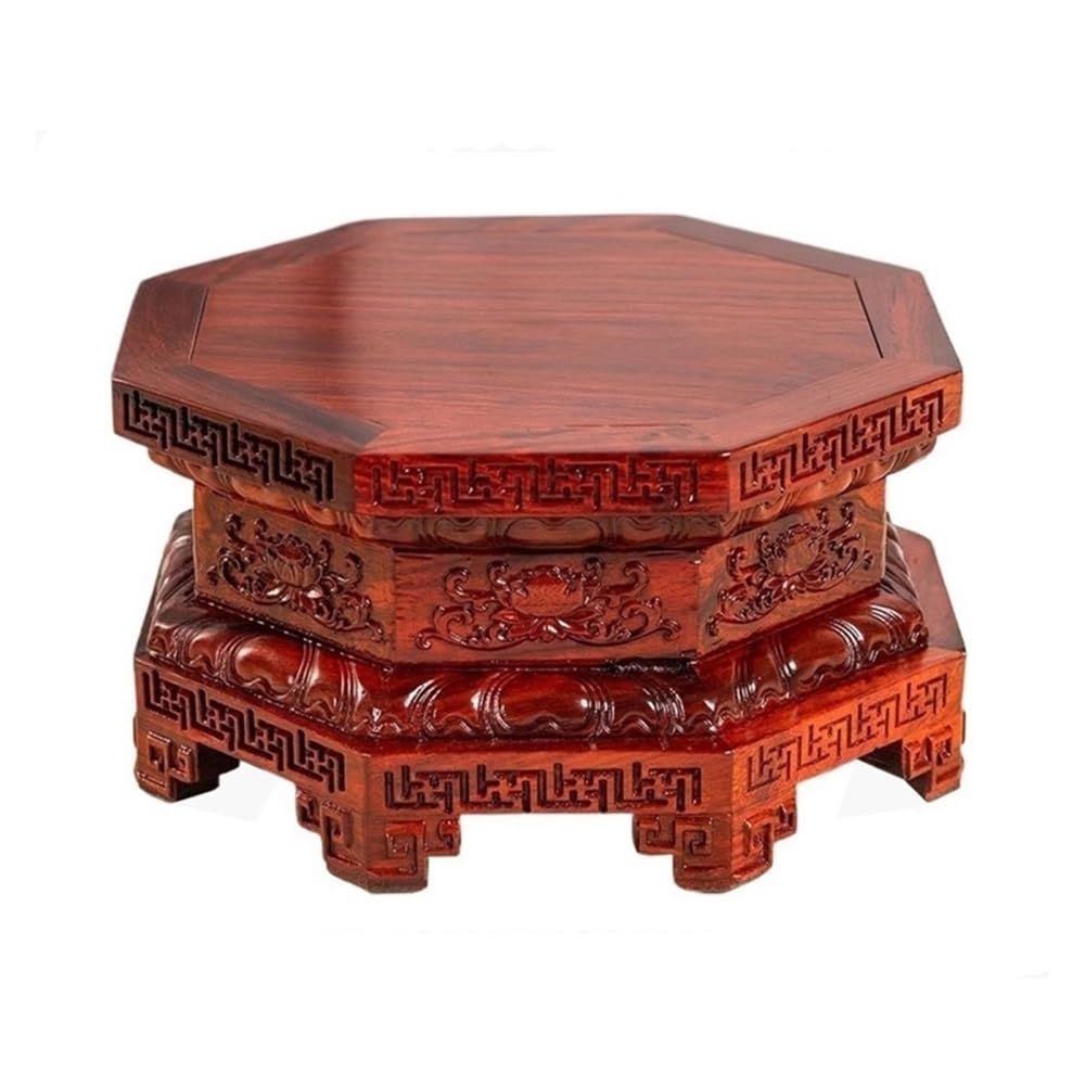 birene Vase Stand Octagonal Plant Stand Wooden Vase Base Redwood Flower Potted Plant Bonsai Holder(L)