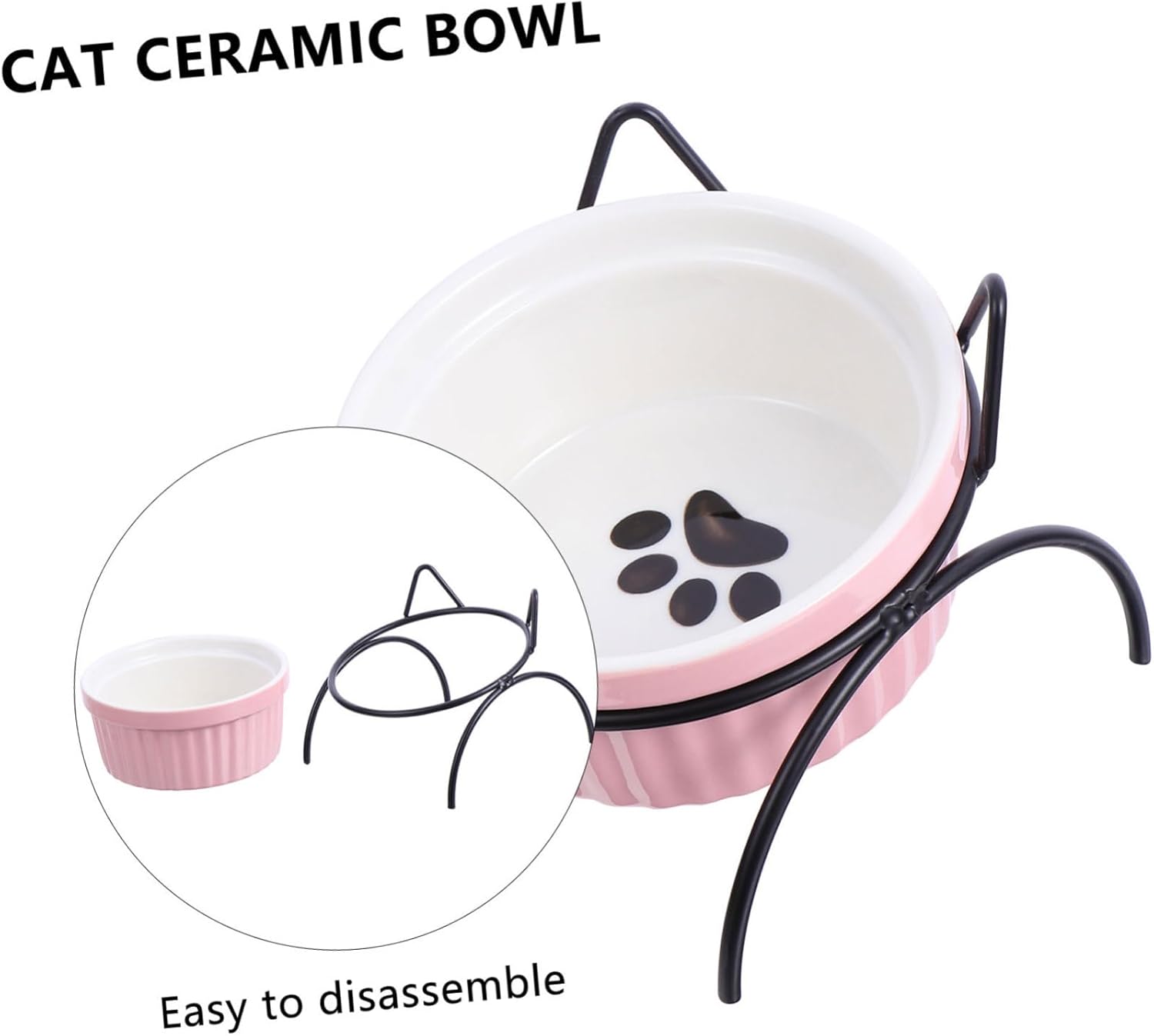 YARNOW 4PCS Elevated Ceramic Cat Bowls Metal Stand Tilted Raised PET Food Dish Set for Cats Non-Slip and Easy to Clean