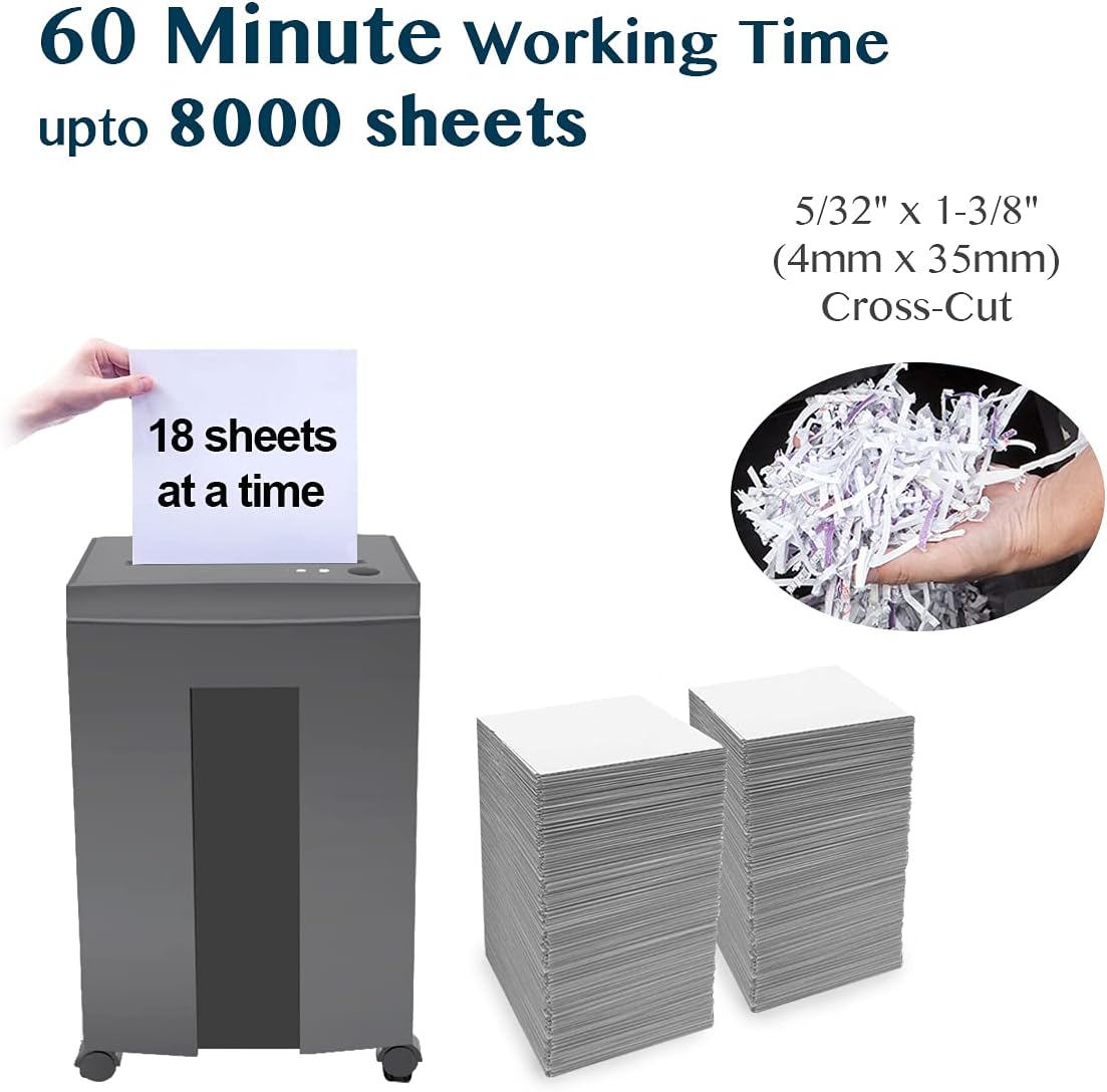 WOLVERINE 18-Sheet 60 Mins Running Time Cross Cut High Security Level P-4 Heavy Duty Paper/CD/Card Ultra Quiet Shredder for Home Office with 6 Gallons Pullout Waste Bin SD9113 (Grey ETL) : Everything Else