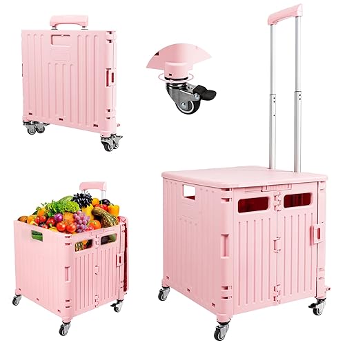 foldable utility cart with wheels - pink ♡