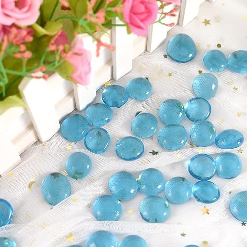 Miniatura 7 de huianer Mármol de vidrio plano de 1 libra, 100 cuentas de vidrio de gemas planas azul claro para llenar jarrón, jardín, acuario, pecera, piedras,