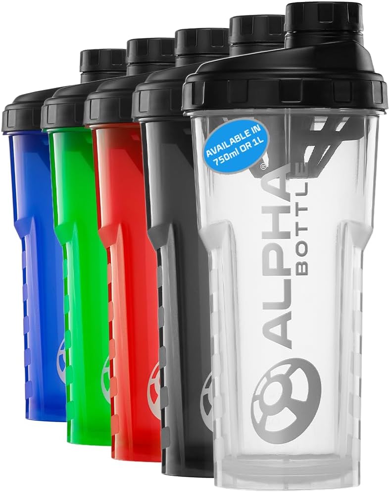 Protein Shaker Bottle 750ml - 0.75L Heavy Duty Gym Bottle for Protein Shakes - Leakproof Screw Cap - Clear