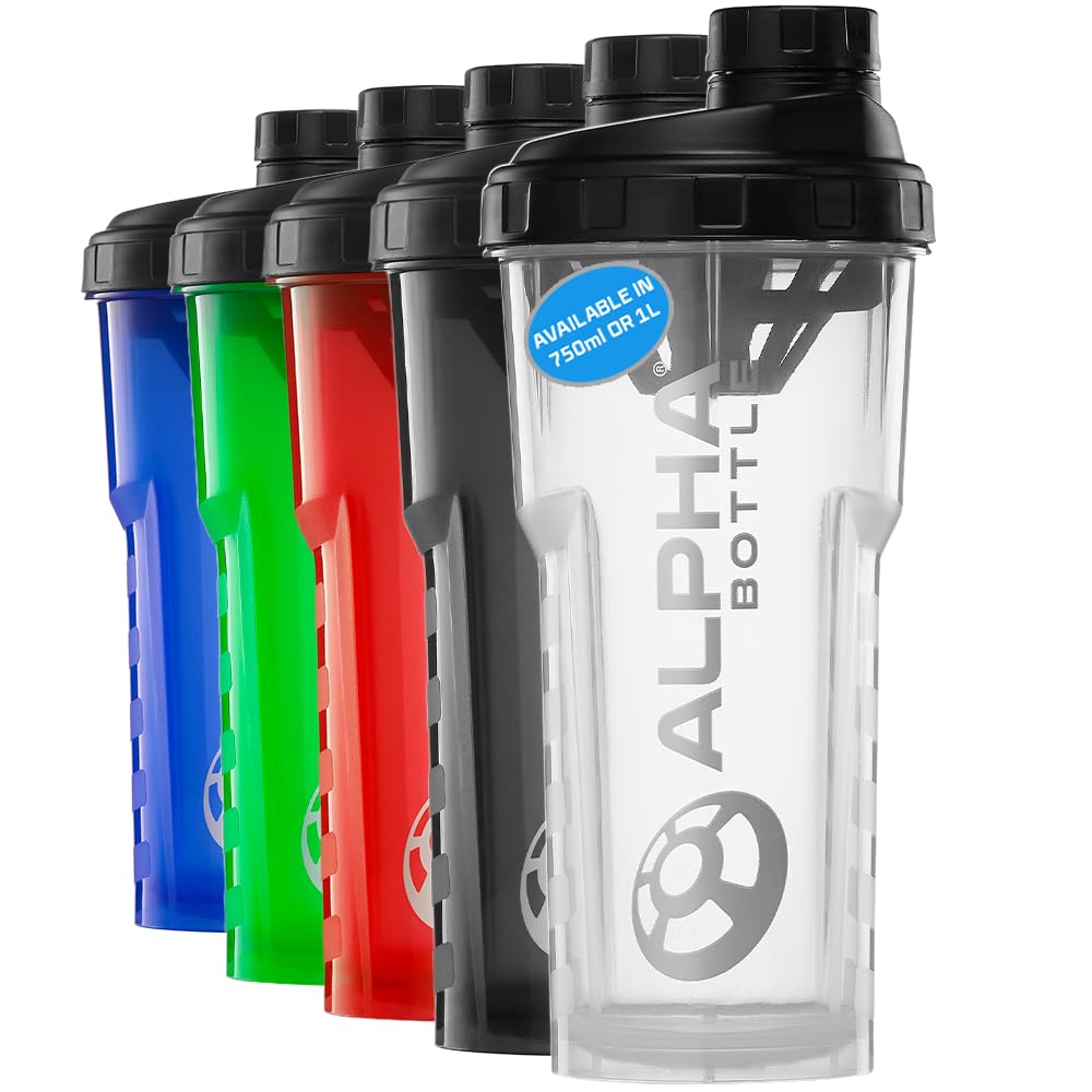 Alpha Designs Men's Clear Protein Shaker Bottle 750Ml - 0.75L Heavy Duty Gym Bottle For Protein Shakes - Leakproof Screw Cap