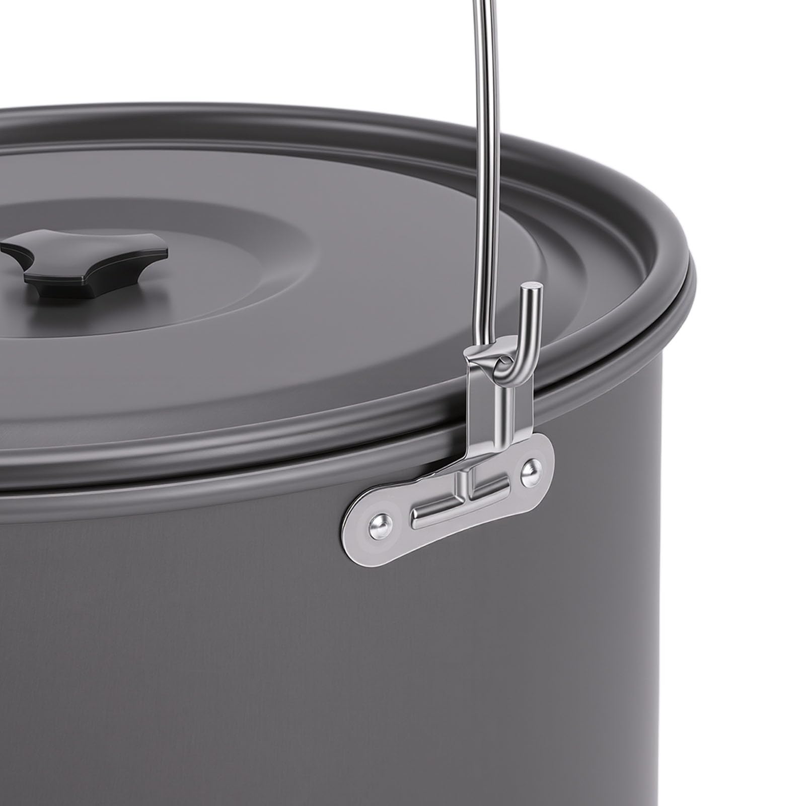 Olla Colgante para Acampar de Aleación de Aluminio con Mango Elevador de Tapa, Juego de Cocina para Olla Colgante Portátil Grande para Exteriores de 15 L para 8-10 Personas, para