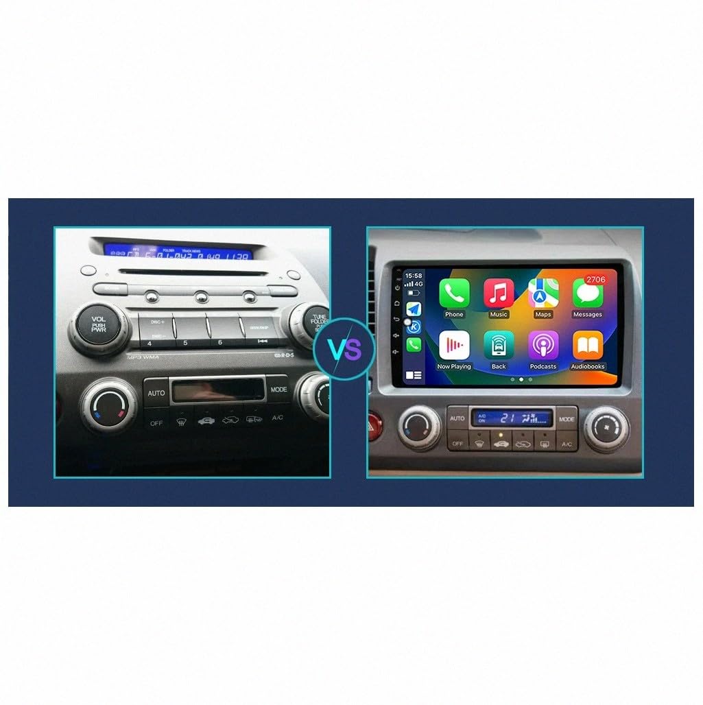 Touchscreen Auto Radio per Honda Civic 8th 8gen 2005-2011 Wireless Carplay Android Auto Stereo Bluetooth Ips con Pantalla Táctil con Gps Navigatore/Swc/Mirror, 4 Nucleo 1G+32G