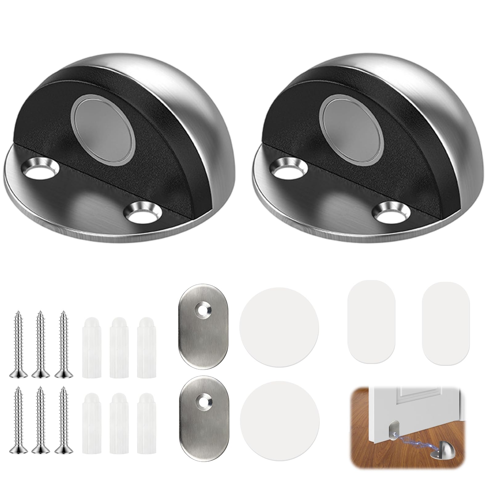 2 Pack Magnetic Door Stops, Stainless Steel Door Stoppers for Skirtings