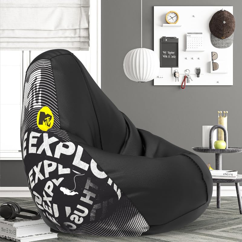 Image of Biggie Bean Bag 3XL Bean Bag Chair with Beans Filled-Perfect for Living Room,Bedroom,Study-Sale Design(Printed - MTTVV-MTTVV Artwork-15 - Black)-Faux Leather