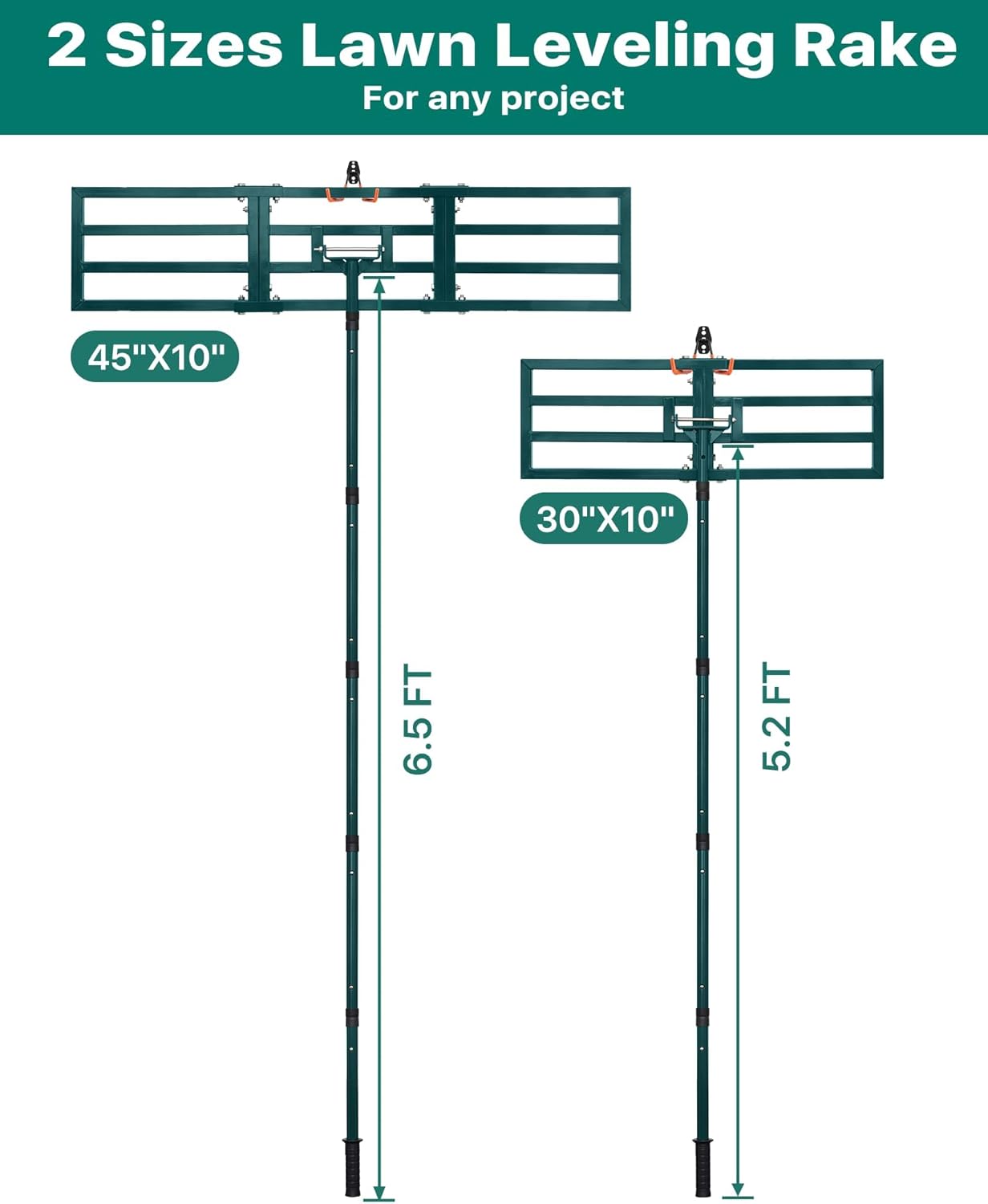 Lawn Leveling Rake 30"x10", Yard Leveling Rake with Wall-Mount Hook, Heavy-Duty Ground Leveler for Soil, Sand, Topsoil, Compost & Fertilizer