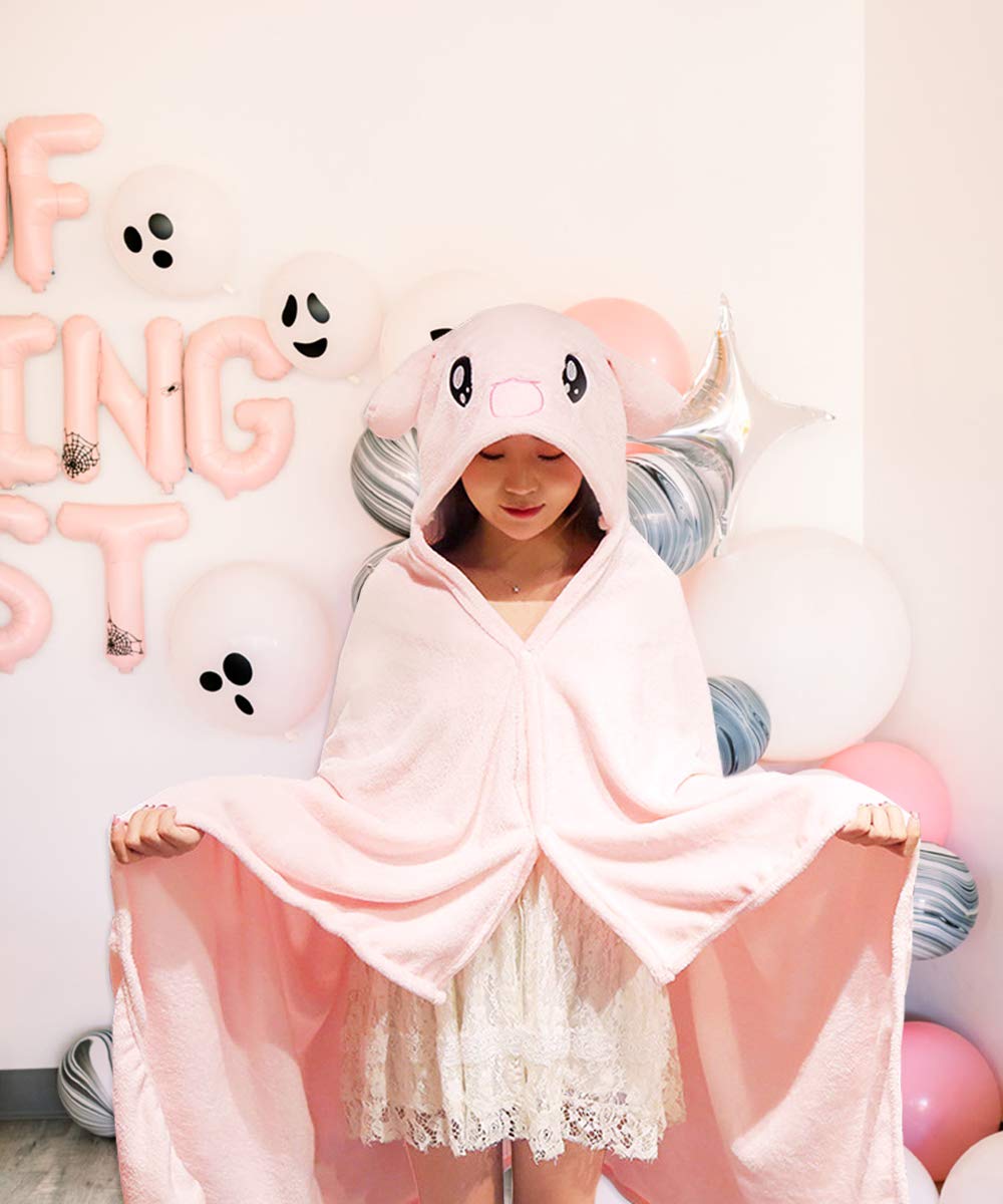 Amazon｜フード付き着る毛布 動物 ポンチョ ブランケット ピンク