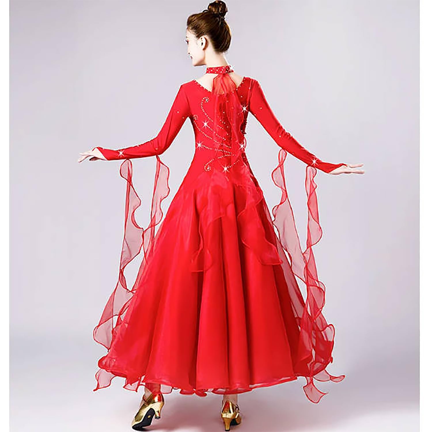 Vestito Danza Standard Nazionale da Salone per Adulti Abiti Flamenco Gonna Ampia A Grande Volant