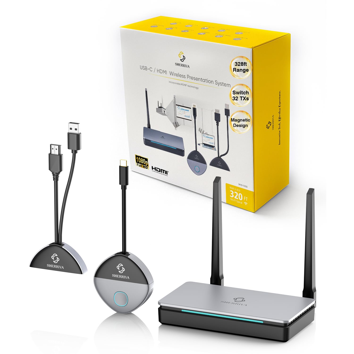 Wireless HDMI Transmitter and Receiver, USB-C & HDMI Adapter, 1080P@60Hz, 328 ft Range, 2.4G/5G, Up to 32 Transmitters, Plug and Play, for Laptop, PC, Phone, Camera, TV, Monitor, Projector-picture-24