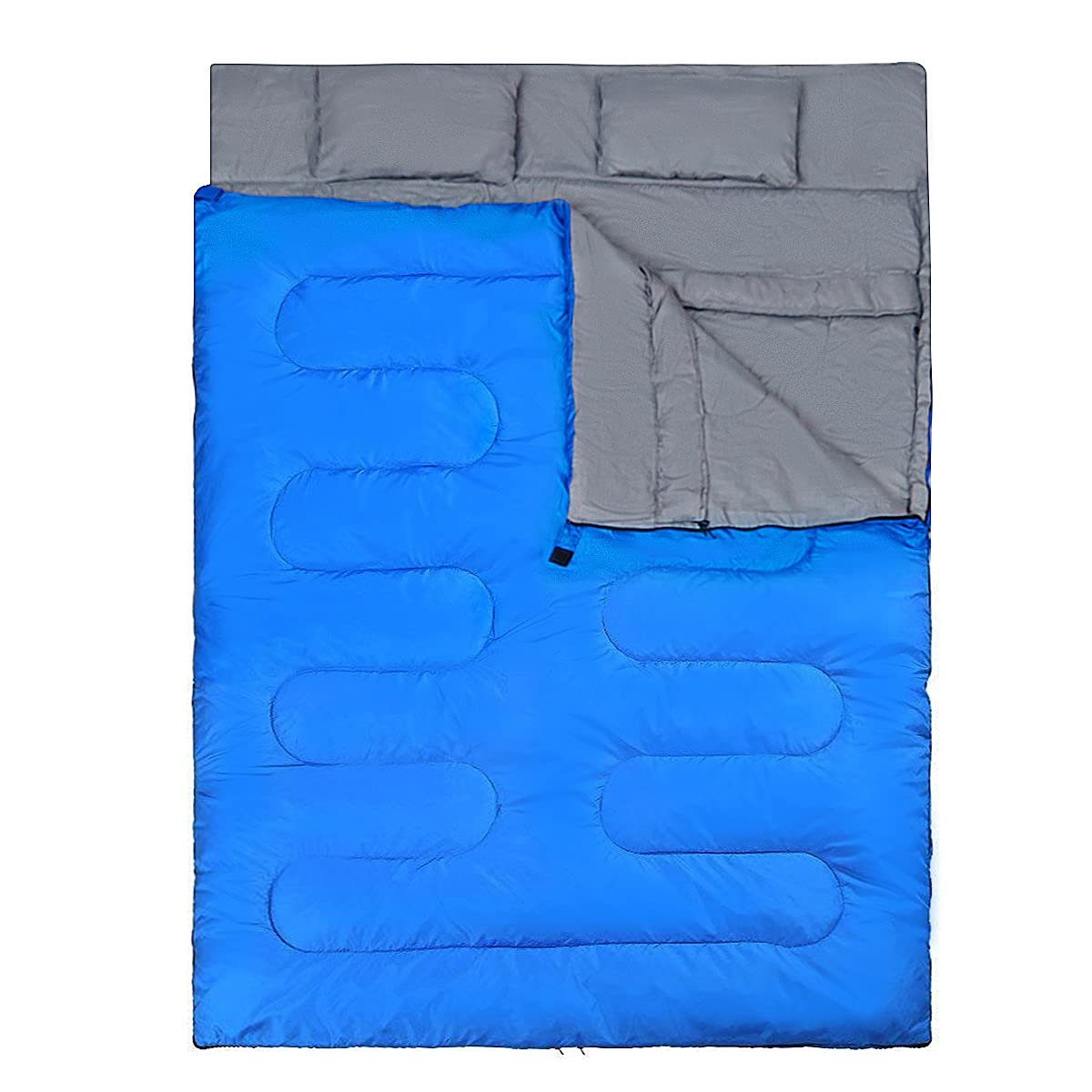 GYMAX Saco de Dormir Doble 2 en 1, Saco de Dormir Adulto con 2 Almohadas y Bolsa de Transporte, Saco Cama Campismo para 2 Personas, Ligero y Resistente al Agua de 0 °C a 15 °C