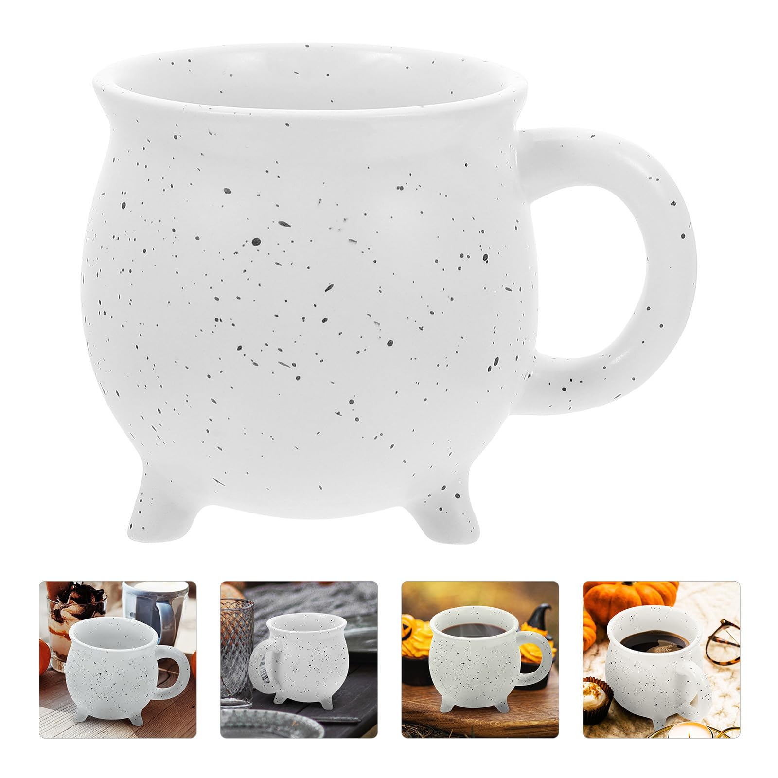 Zerodeko 450ml Keramik Tasse Weiß mit Drei Beinen für Halloween Geschenk Kreativer Becher für Kaffee Tee und Party Dekoration