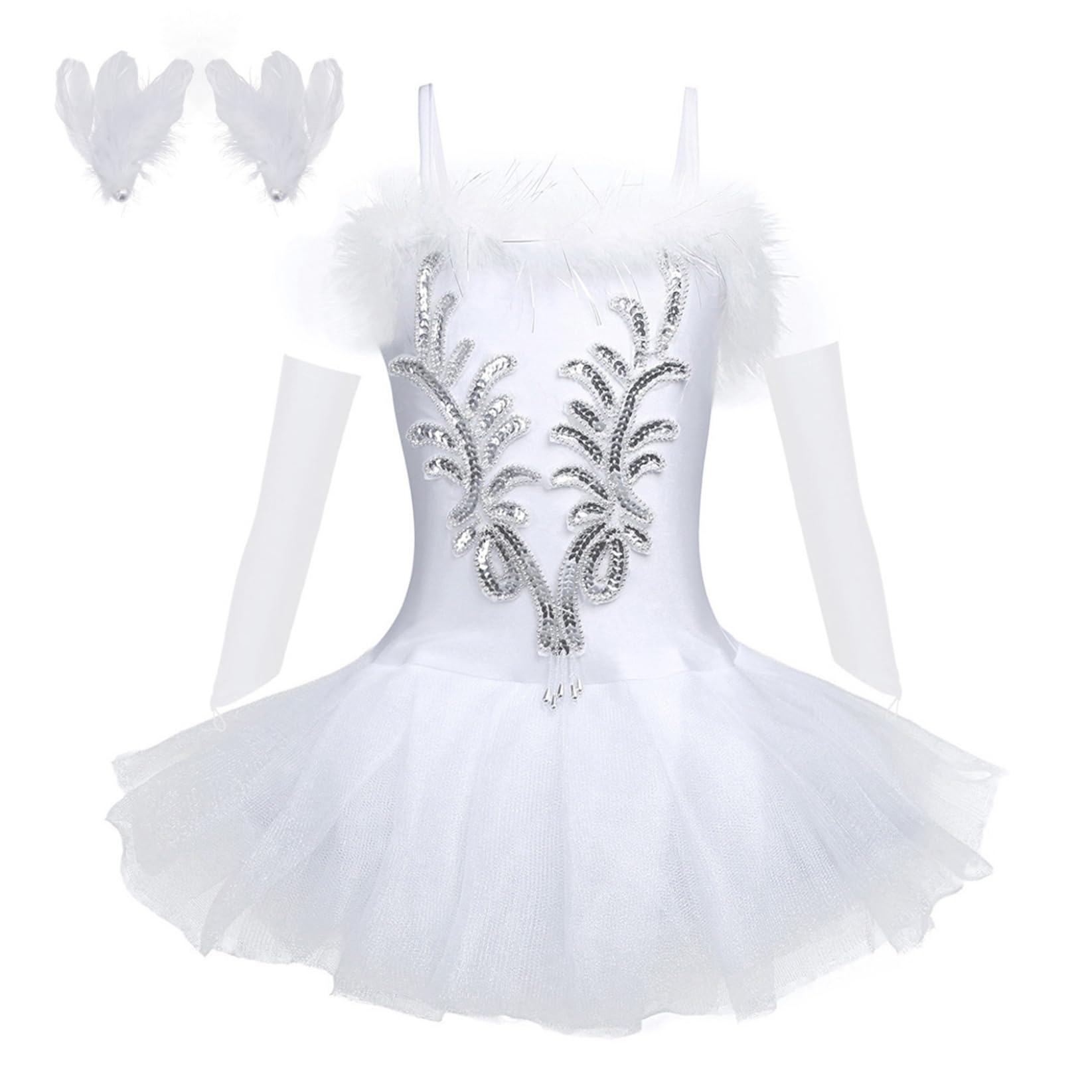 TTAO Ballettkleid Mädchen Tanzkostüm Gymnastik Trikot Tanz Kinder Ärmellos Ballett Schwan Kostüm Tutu Kleid