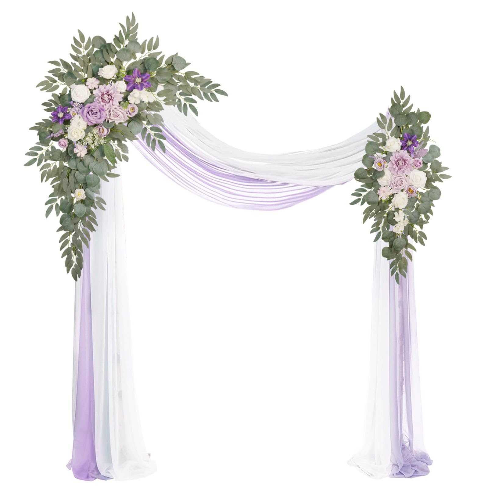 Photo 1 of Muhanjia Artificial Arch Flowers Kit(Pack of 4),2Pcs Artificial Flower Arch Decor, 2Pcs Drapes, Ceremony and Reception Background Rose Decoration, Light Purple Flora Outdoor Party Decor