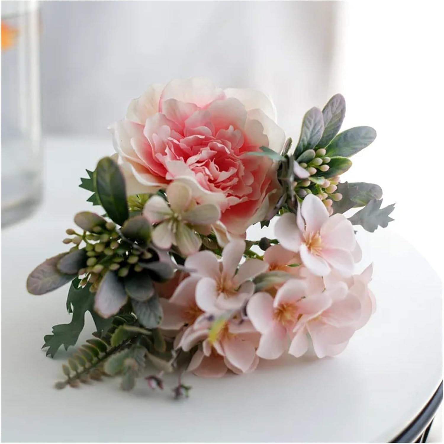 Fiori Artificiali, Fiori Artificiali Simulazione Bouquet Peonia Camelia Finta Matrimonio Decorazione Festa in casa Mazzi di Fiori di Seta Festivi(Roze)
