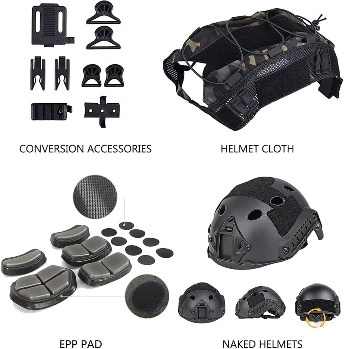 Airsoft Helmet Set Adjustable Tactical Helmet with Noise Canceling Headset Light NVG Model and Metal Bracket Lightweight Outdoor Paintball Hunting Gear
