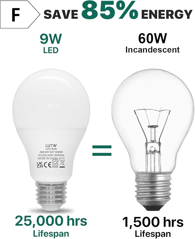 LUTW E27 LED izzó 9W 6500K hideg fehér 900 lm 3 db csomag