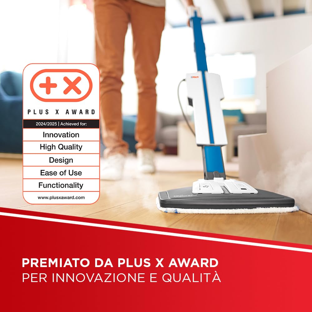 Polti Vaporetto SV620 Style, Scopa a Vapore con Pulitore Portatile Integrato, Potenza Max 1500 W, 15 Accessori, Filtro Anti Calcare, Autonomia Illimitata, Parking Verticale, Blu e Bianco