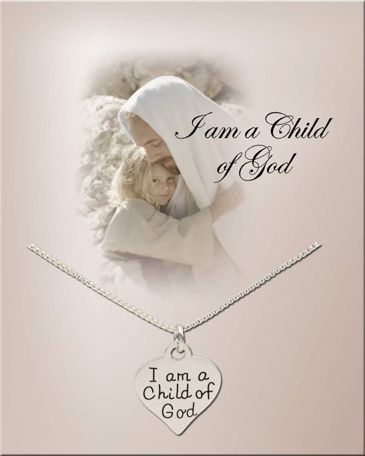Precious Pieces Children's .925 Sterling Silver "I Am a Child of God" Heart Necklace, Religious Jewelry First Communion Gift for Girls, 14"