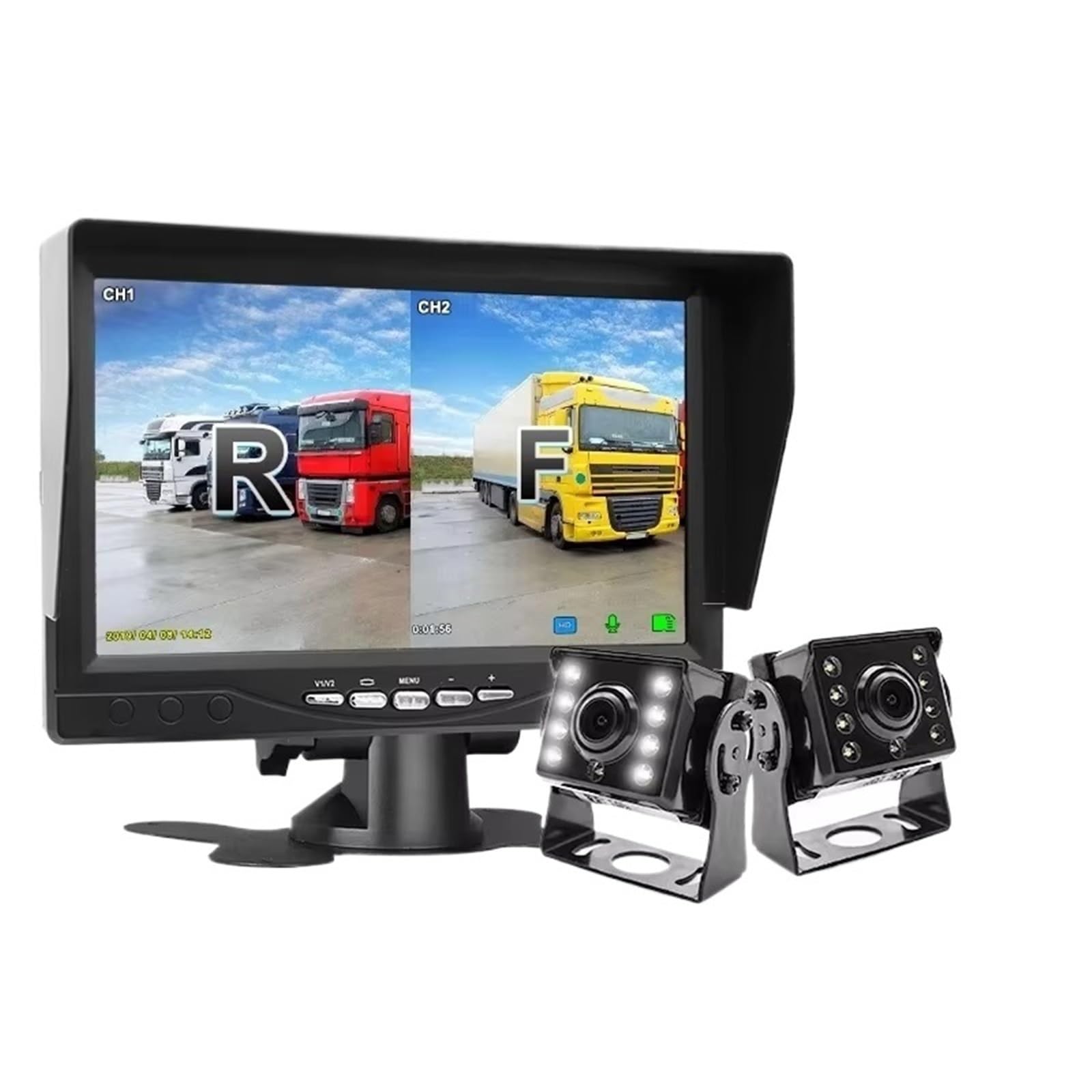 Cámara Trasera Camara Cámara Respaldo DVR Camión con Grabación 1920 * 1080 2 Cámaras AHD Visión Nocturna Y Monitor Visión Trasera 7 Pulgadas con Tarjeta SD(2 Cameras-10m-10m)