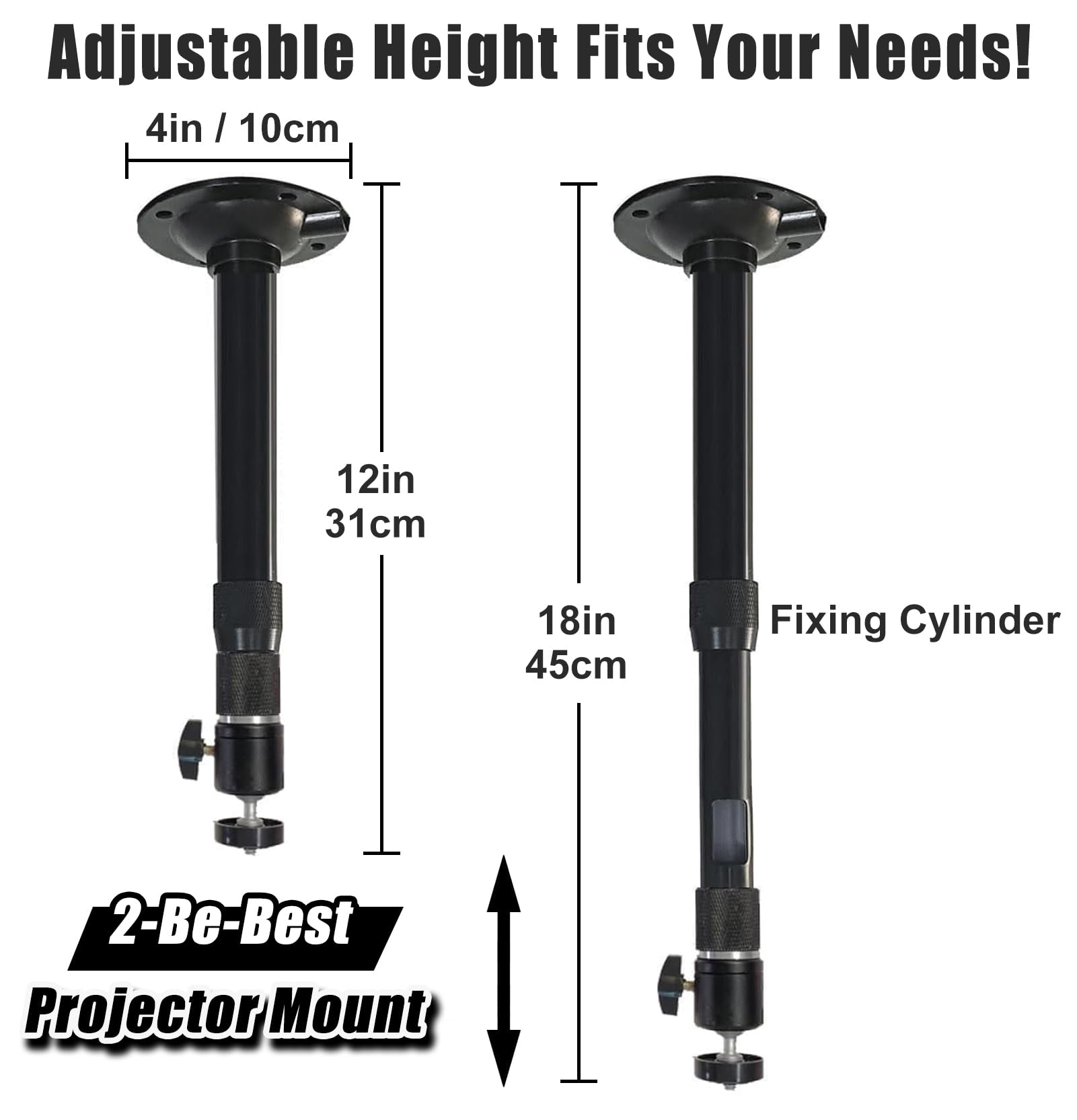 2-Be-Best Projector Ceiling Mount Length 12-18 in / 31-45 cm Projector Mount 360° Rotatable Projectors Holder Adjustable Bracket for Projectors Upgraded Black