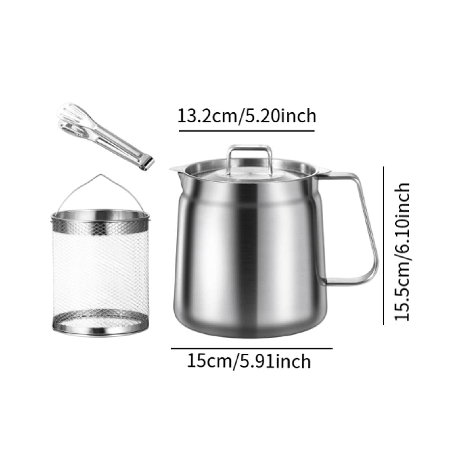 Freidora de Acero Inoxidable con Cesta, Filtro, Asa Y Tapa. Calentamiento Rápido, Fácil Almacenamiento. Ideal para Cocinas Domésticas, Catering, Campi, 2.0l